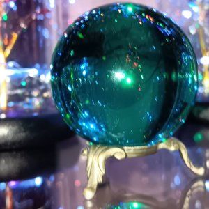 Aquamarine Crystal Ball w/pewter stand